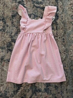 Zara Pink and White Striped Ruffle-Shoulder Dress